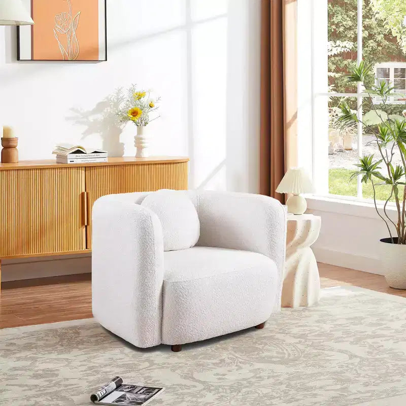 Fauteuil d'appoint en bouclé beige/blanc – Style Japandi, 1 place