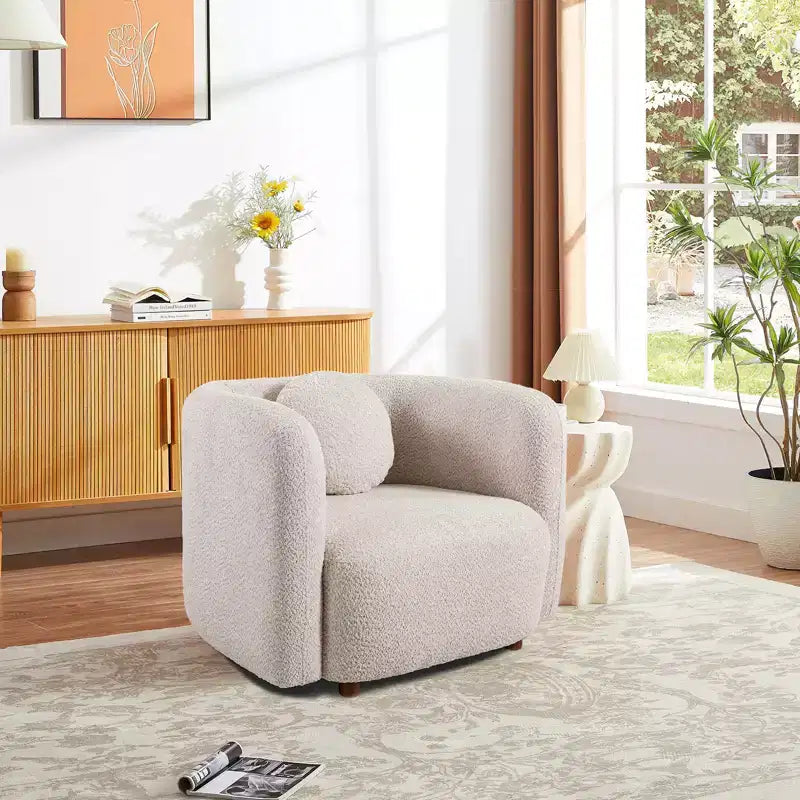 Fauteuil d'appoint en bouclé beige/blanc – Style Japandi, 1 place