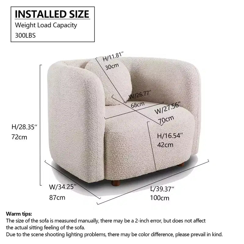 Fauteuil d'appoint en bouclé beige/blanc – Style Japandi, 1 place