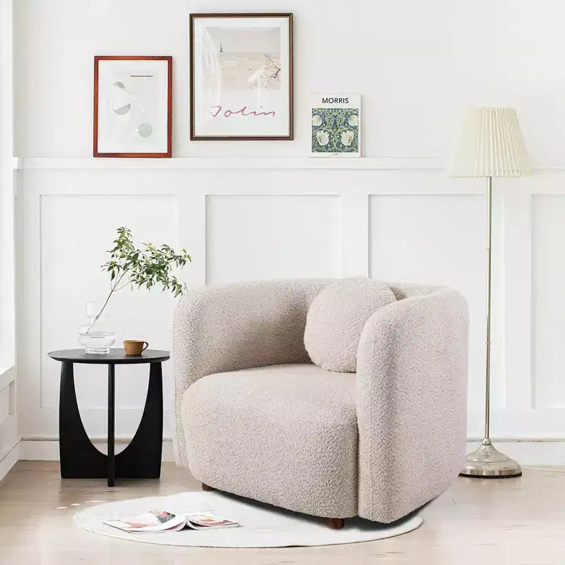 Fauteuil d'appoint en bouclé beige/blanc – Style Japandi, 1 place