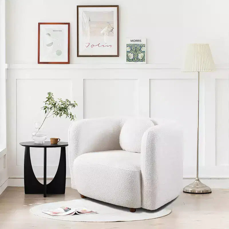 Fauteuil d'appoint en bouclé beige/blanc – Style Japandi, 1 place