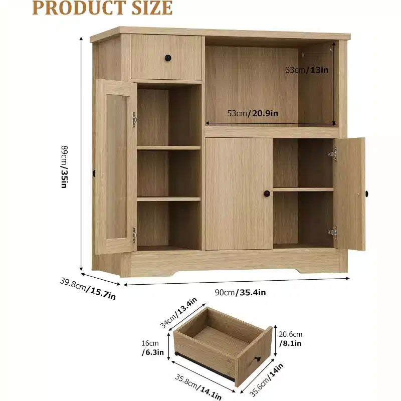 Meuble de Rangement de Cuisine Noir / Noyer+Blanc / Couleur Bois – 1 Tiroir, 2 Portes, Étagères Réglables, Support Micro-ondes