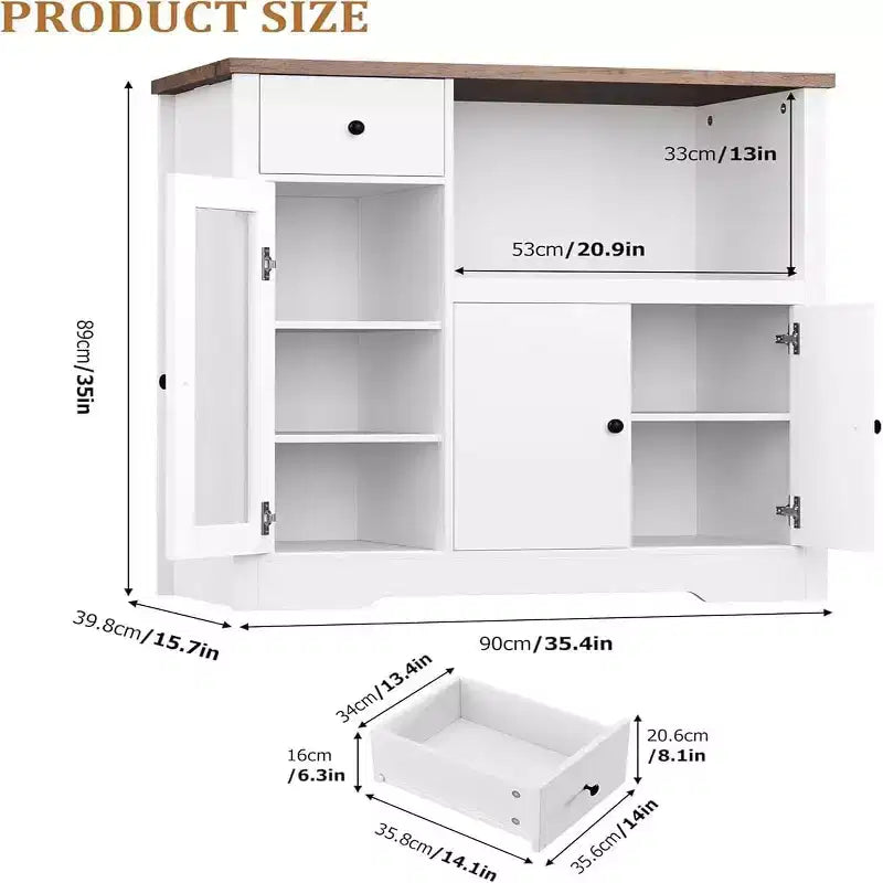 Meuble de Rangement de Cuisine Noir / Noyer+Blanc / Couleur Bois – 1 Tiroir, 2 Portes, Étagères Réglables, Support Micro-ondes