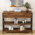 Console vintage marron et noire avec tiroir – Cadre en fer, 100 cm