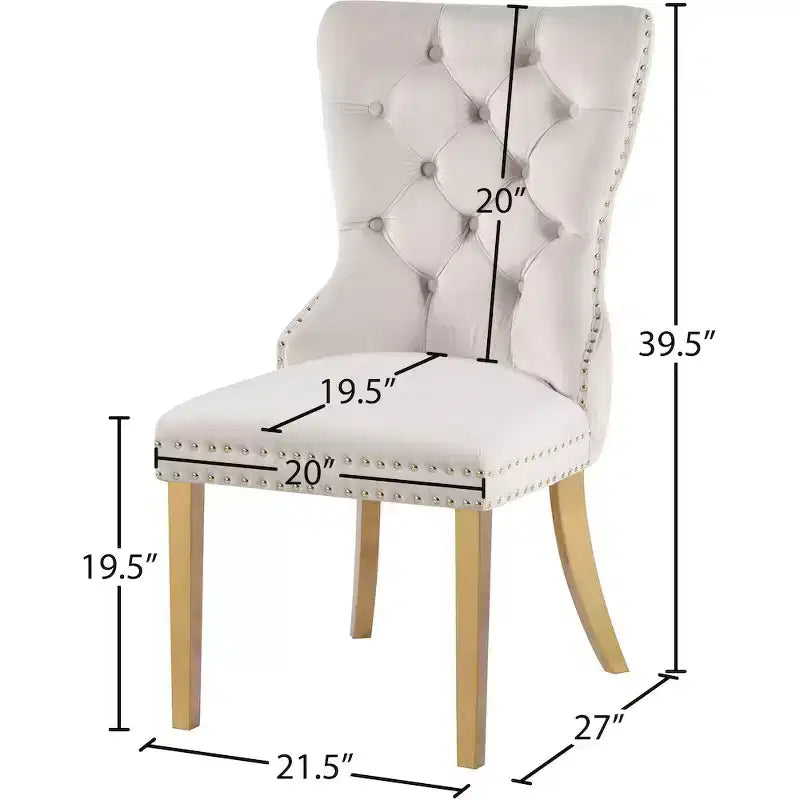 Chaise de salle à manger en velours avec piètement doré, lot de 2 – Noir/Crème/Gris