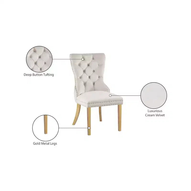 Chaise de salle à manger en velours avec piètement doré, lot de 2 – Noir/Crème/Gris
