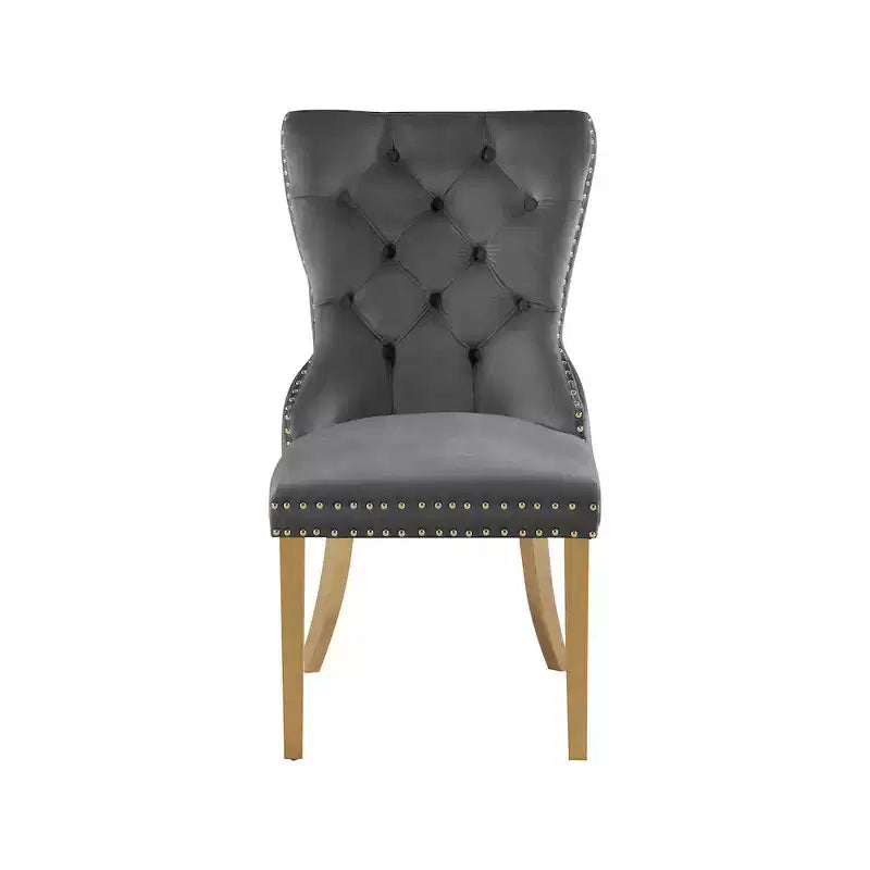 Chaise de salle à manger en velours avec piètement doré, lot de 2 – Noir/Crème/Gris