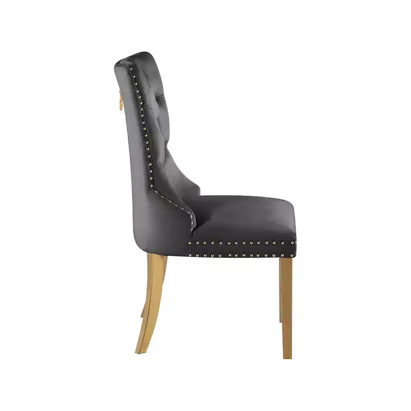 Chaise de salle à manger en velours avec piètement doré, lot de 2 – Noir/Crème/Gris