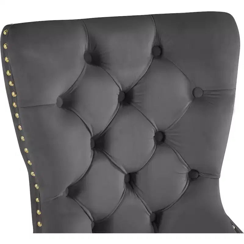 Chaise de salle à manger en velours avec piètement doré, lot de 2 – Noir/Crème/Gris