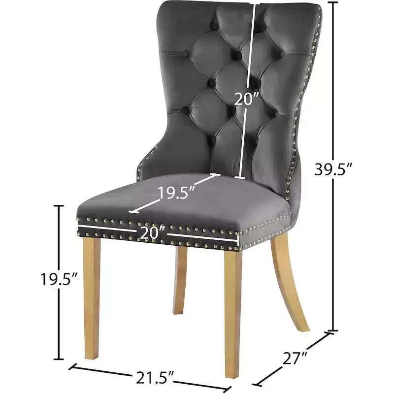 Chaise de salle à manger en velours avec piètement doré, lot de 2 – Noir/Crème/Gris