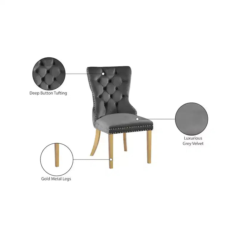 Chaise de salle à manger en velours avec piètement doré, lot de 2 – Noir/Crème/Gris