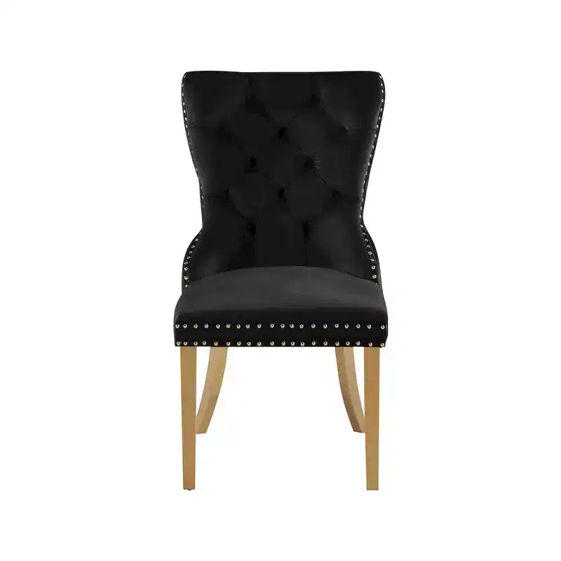 Chaise de salle à manger en velours avec piètement doré, lot de 2 – Noir/Crème/Gris