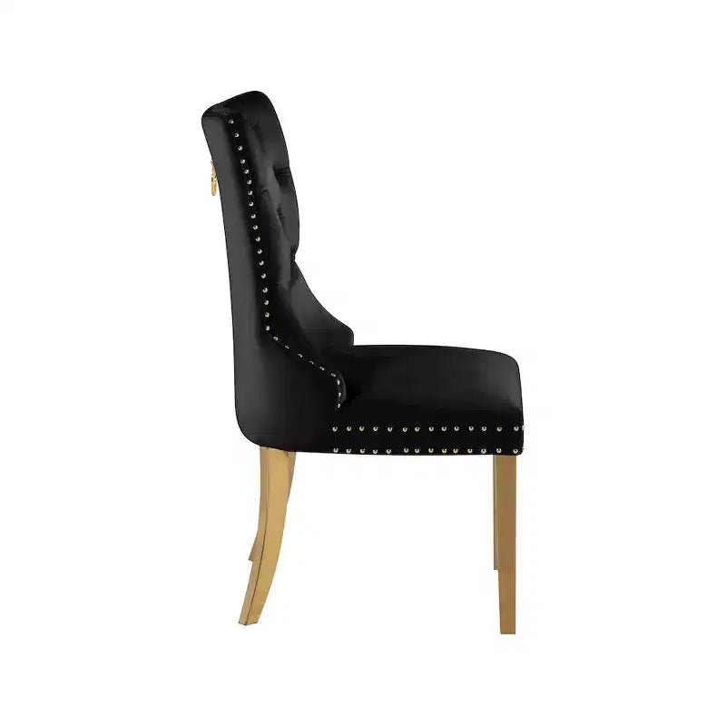 Chaise de salle à manger en velours avec piètement doré, lot de 2 – Noir/Crème/Gris
