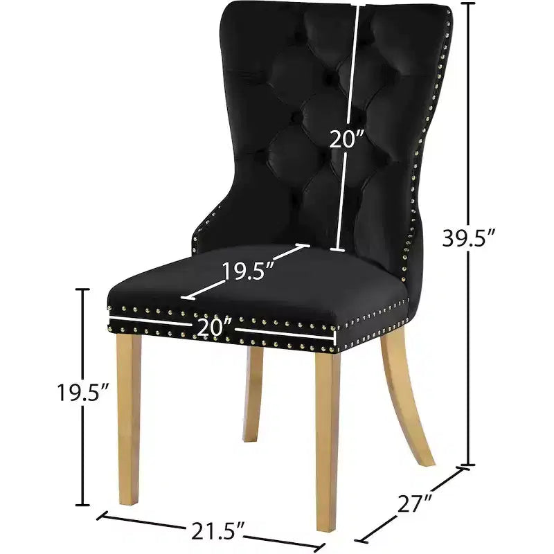 Chaise de salle à manger en velours avec piètement doré, lot de 2 – Noir/Crème/Gris