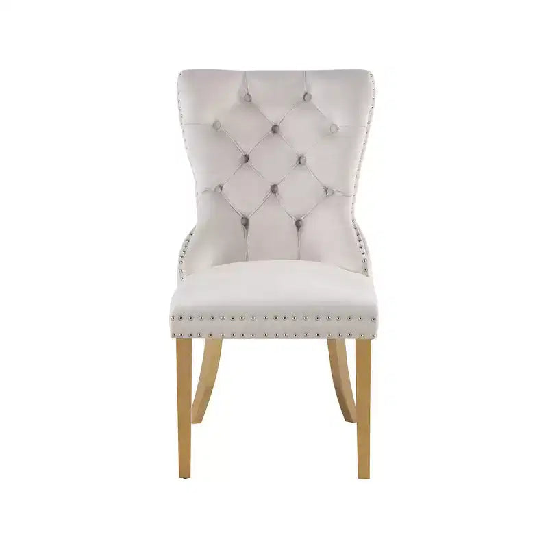 Chaise de salle à manger en velours avec piètement doré, lot de 2 – Noir/Crème/Gris