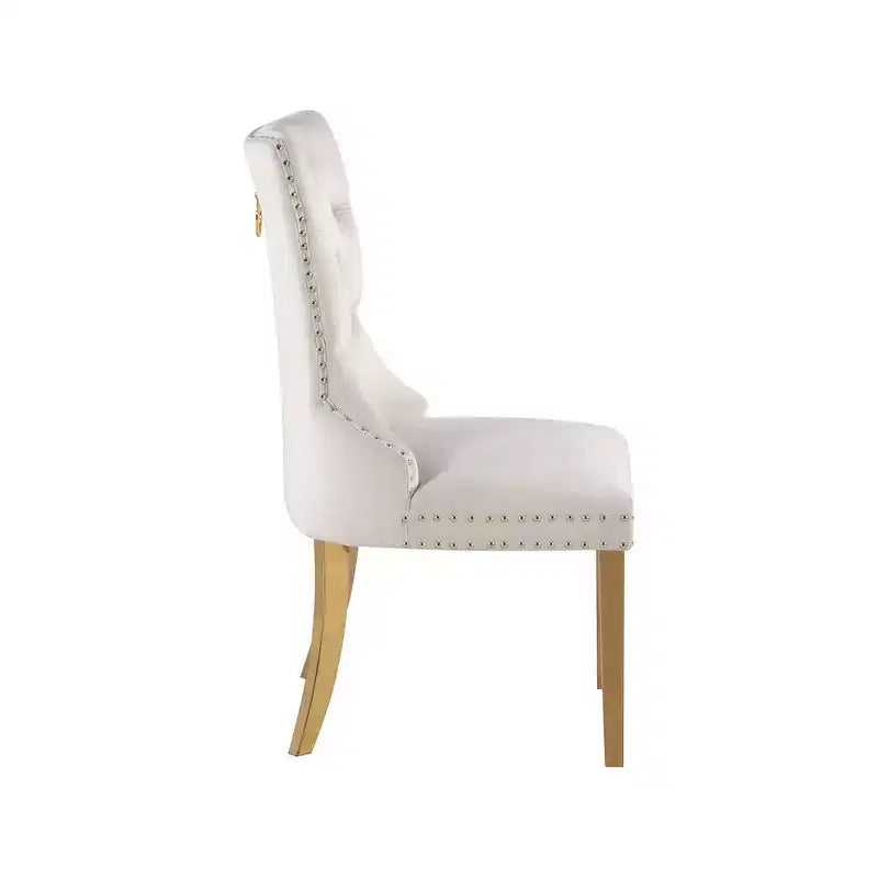 Chaise de salle à manger en velours avec piètement doré, lot de 2 – Noir/Crème/Gris