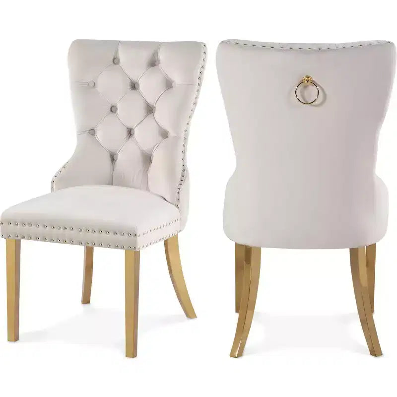 Chaise de salle à manger en velours avec piètement doré, lot de 2 – Noir/Crème/Gris