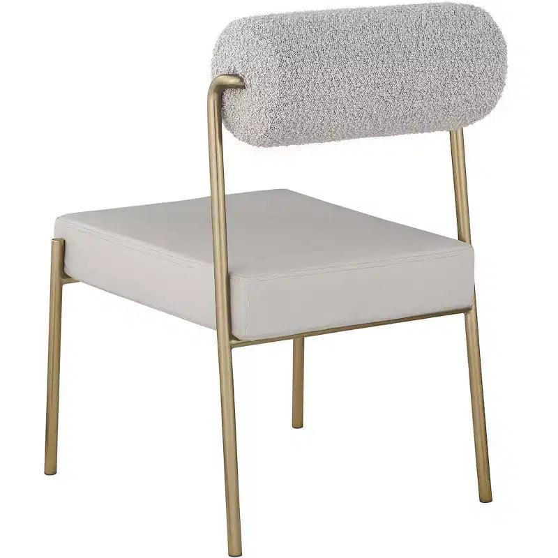 Lot de 2 chaises de salle à manger taupe, assise en cuir vegan et dossier en bouclette