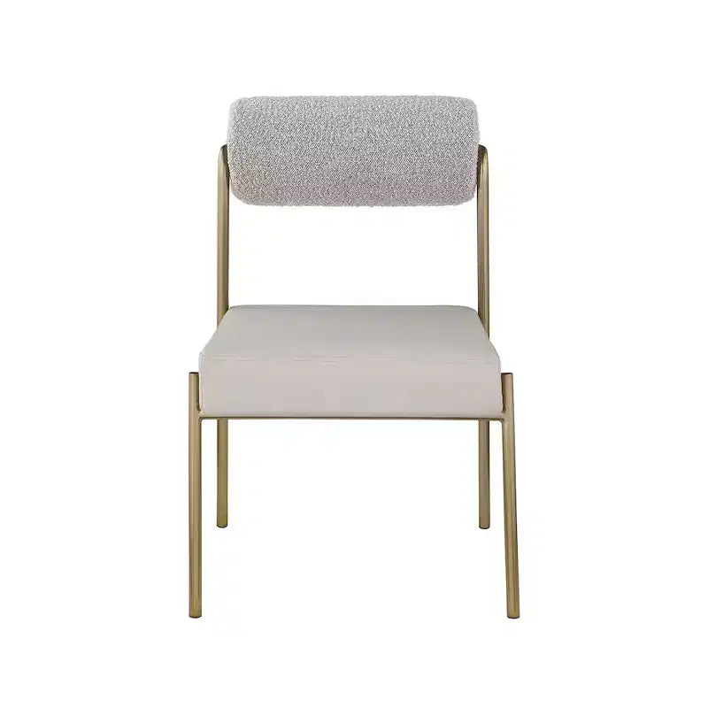 Lot de 2 chaises de salle à manger taupe, assise en cuir vegan et dossier en bouclette