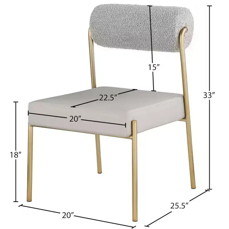 Lot de 2 chaises de salle à manger taupe, assise en cuir vegan et dossier en bouclette