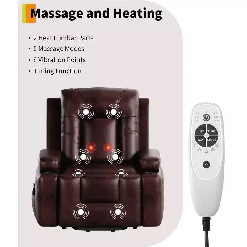 Fauteuil inclinable électrique releveur en similicuir noir / rouge lie de vin avec fonction chauffante et massage, une place