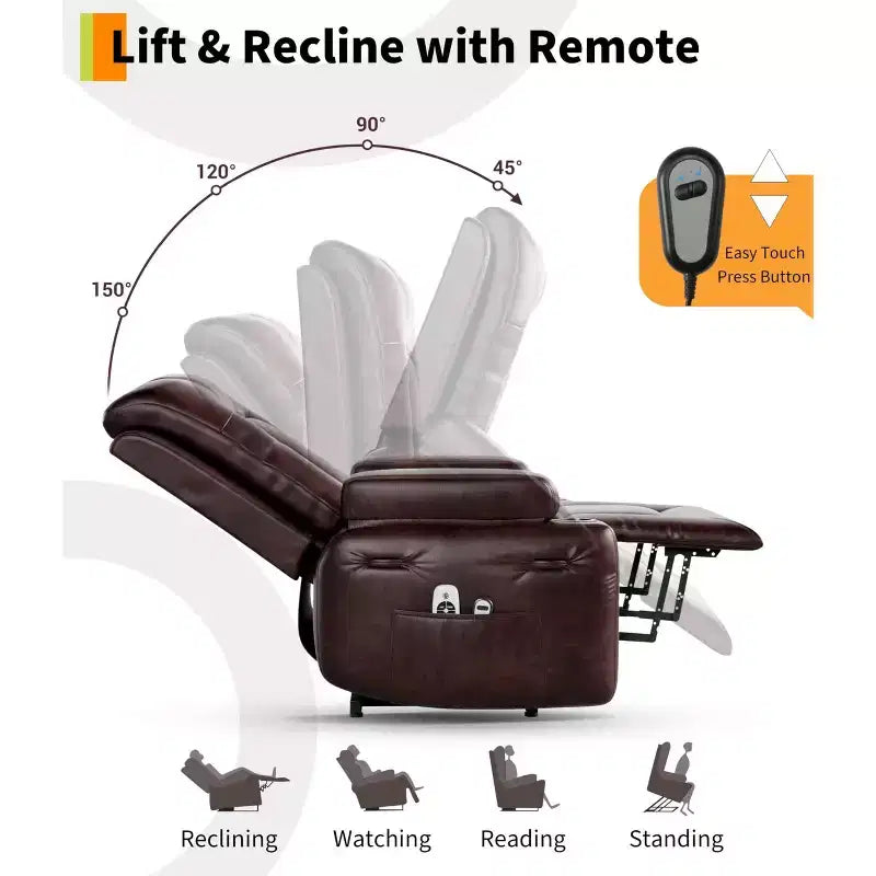 Fauteuil inclinable électrique releveur en similicuir noir / rouge lie de vin avec fonction chauffante et massage, une place