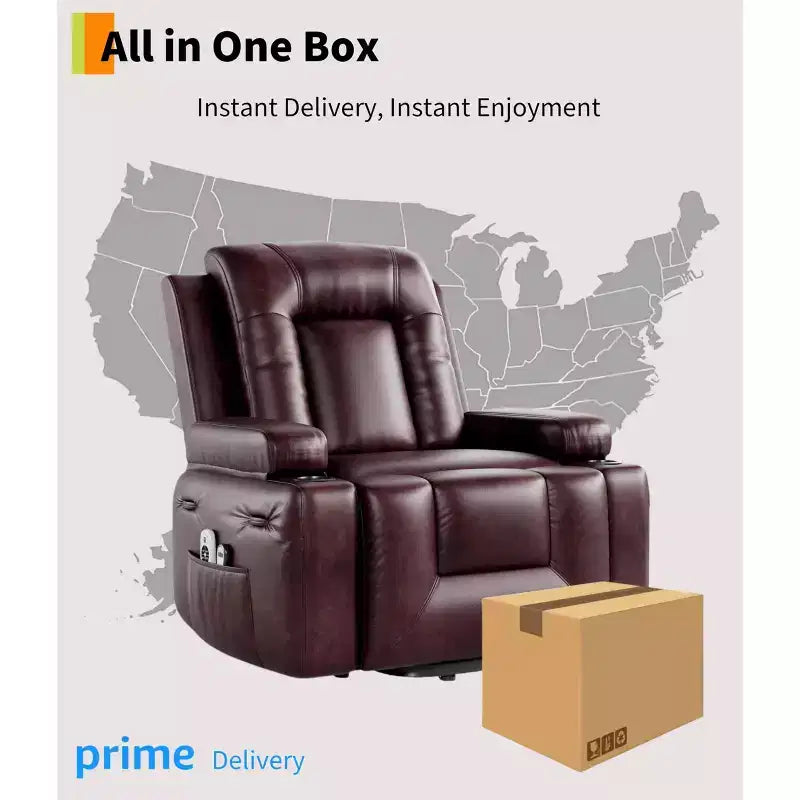 Fauteuil inclinable électrique releveur en similicuir noir / rouge lie de vin avec fonction chauffante et massage, une place