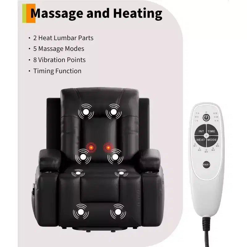 Fauteuil inclinable électrique releveur en similicuir noir / rouge lie de vin avec fonction chauffante et massage, une place