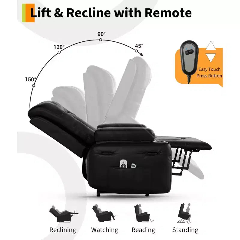 Fauteuil inclinable électrique releveur en similicuir noir / rouge lie de vin avec fonction chauffante et massage, une place