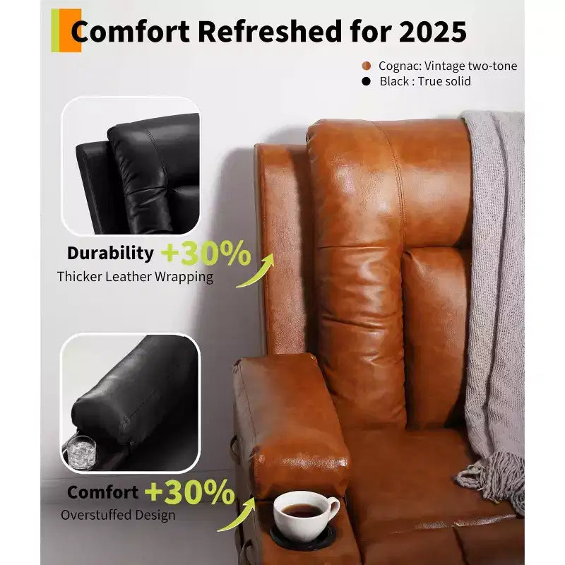 Fauteuil inclinable électrique releveur en similicuir noir / rouge lie de vin avec fonction chauffante et massage, une place