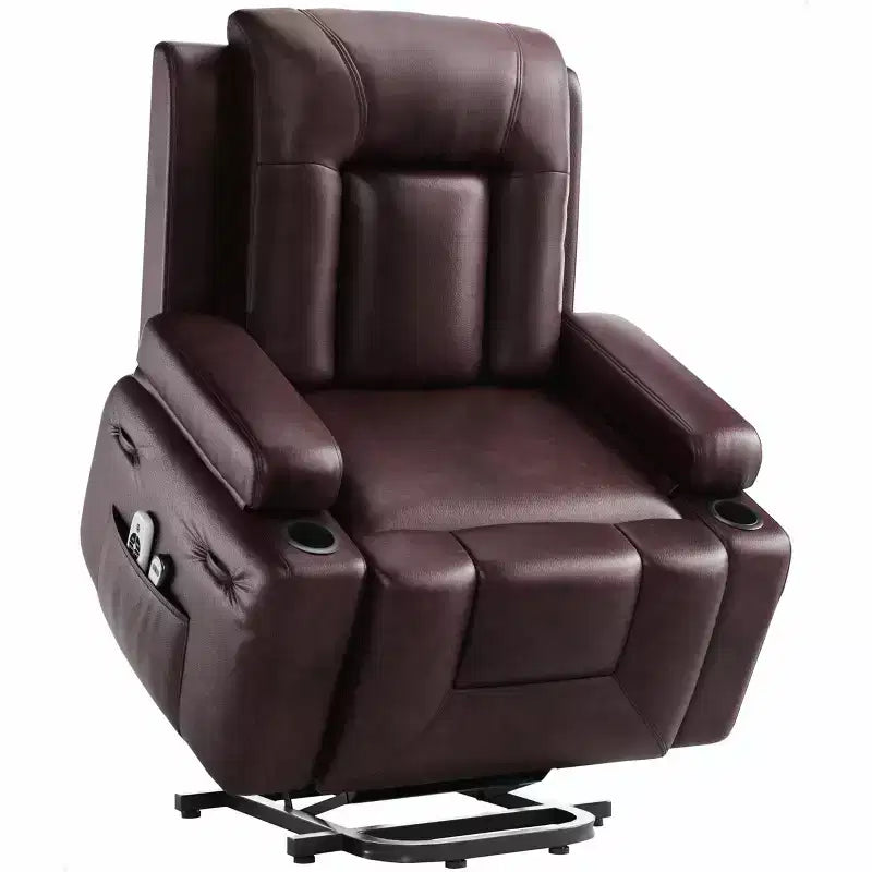 Fauteuil inclinable électrique releveur en similicuir noir / rouge lie de vin avec fonction chauffante et massage, une place