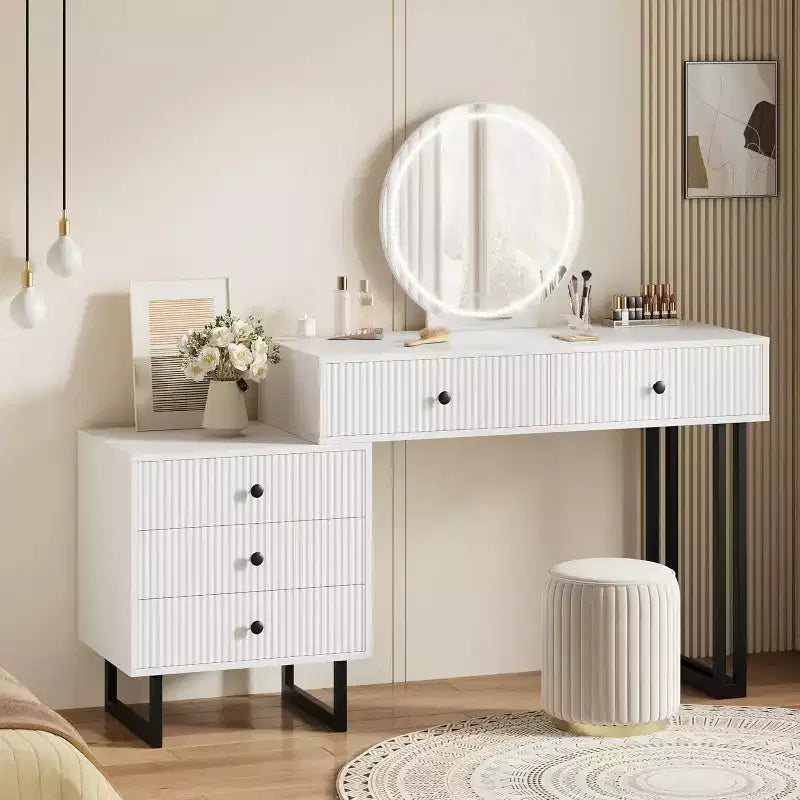 Coiffeuse Lumineuse Noire/Blanche avec Miroir et 5 Tiroirs – Utilisation Individuelle