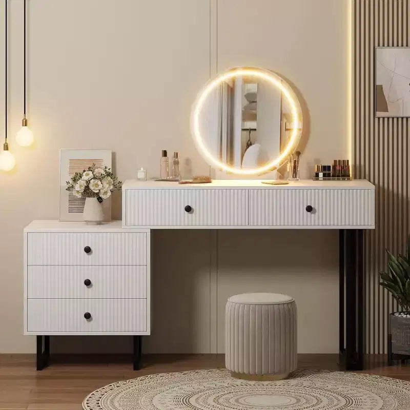 Coiffeuse Lumineuse Noire/Blanche avec Miroir et 5 Tiroirs – Utilisation Individuelle