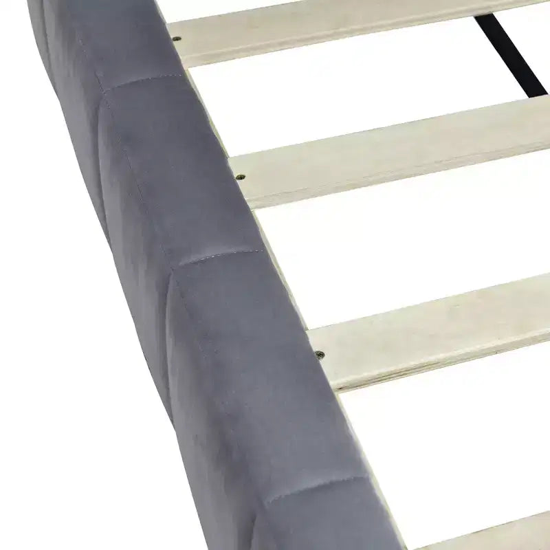 Lit de repos capitonné en velours – Beige / Gris, style milieu de siècle, taille double