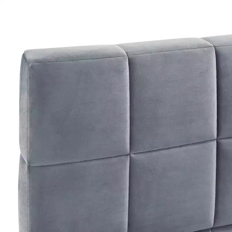 Lit de repos capitonné en velours – Beige / Gris, style milieu de siècle, taille double
