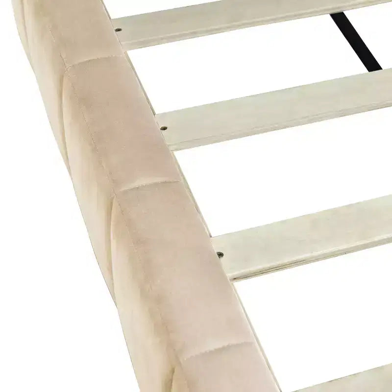 Lit de repos capitonné en velours – Beige / Gris, style milieu de siècle, taille double