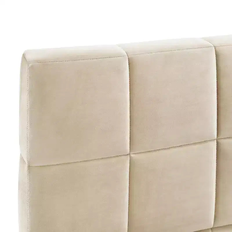 Lit de repos capitonné en velours – Beige / Gris, style milieu de siècle, taille double