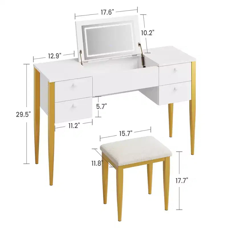 Coiffeuse multicolore avec miroir éclairé et tabouret, 1 personne