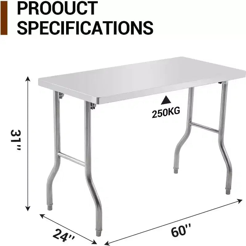 Table de travail pliante en acier inoxydable blanc, hauteur réglable, 2 places