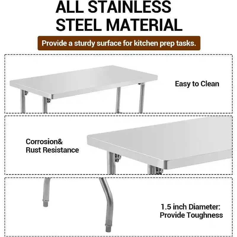 Table de travail pliante en acier inoxydable blanc, hauteur réglable, 2 places