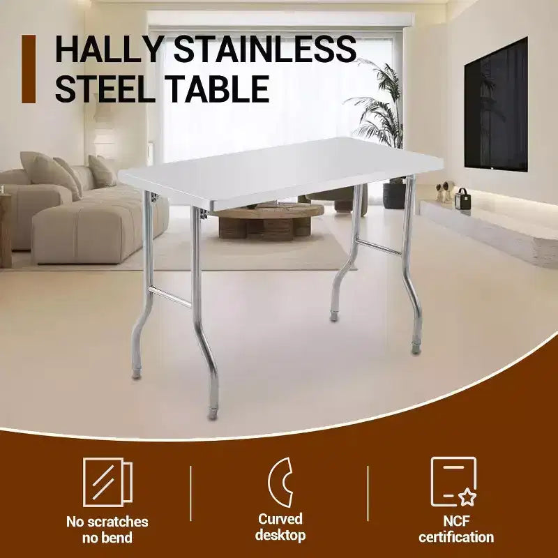 Table de travail pliante en acier inoxydable blanc, hauteur réglable, 2 places