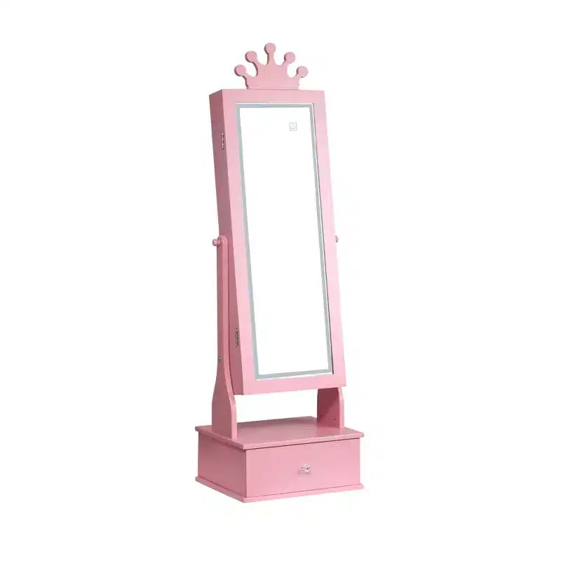 Meuble à bijoux pour enfants avec miroir LED pleine longueur – Couronne blanc / rose clair / rose / violet – 1 utilisateur