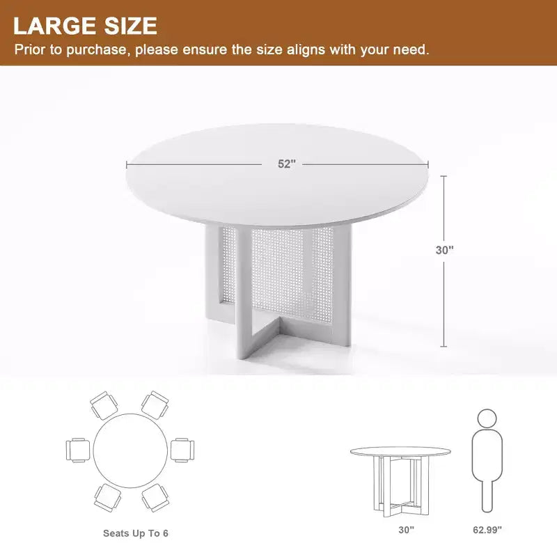 Table à manger ronde noire avec pieds en rotin, 6 places