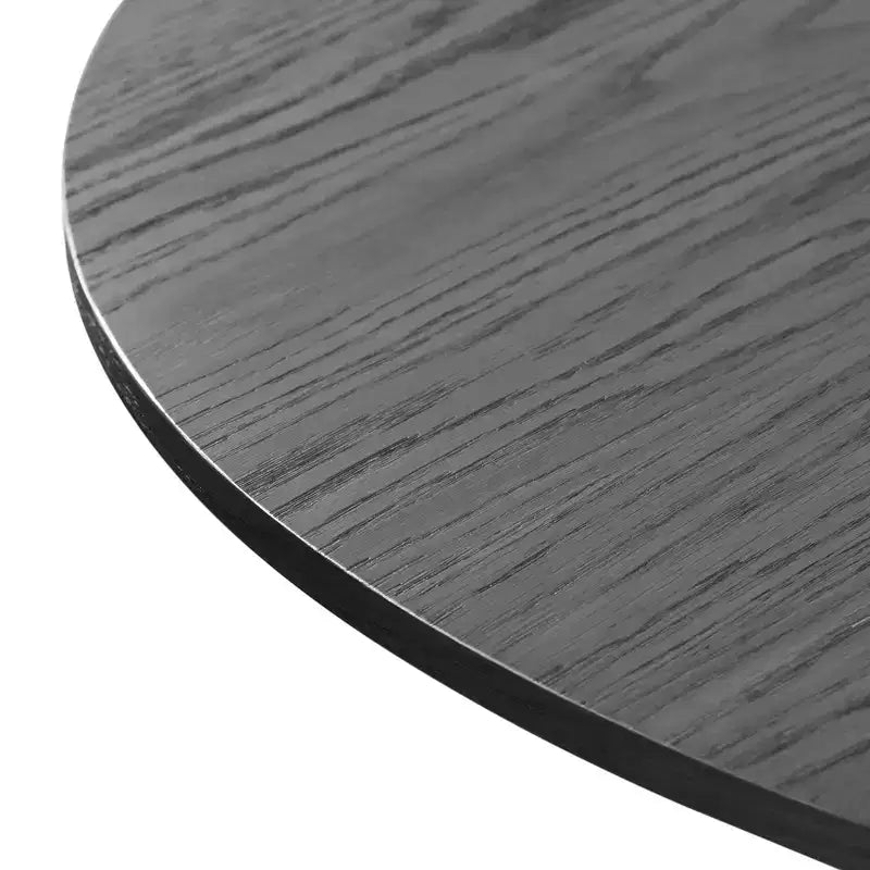 Table à manger ronde noire avec pieds en rotin, 6 places