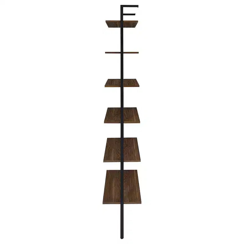 Étagère murale noyer 6 niveaux, cadre en métal noir, 244 cm H