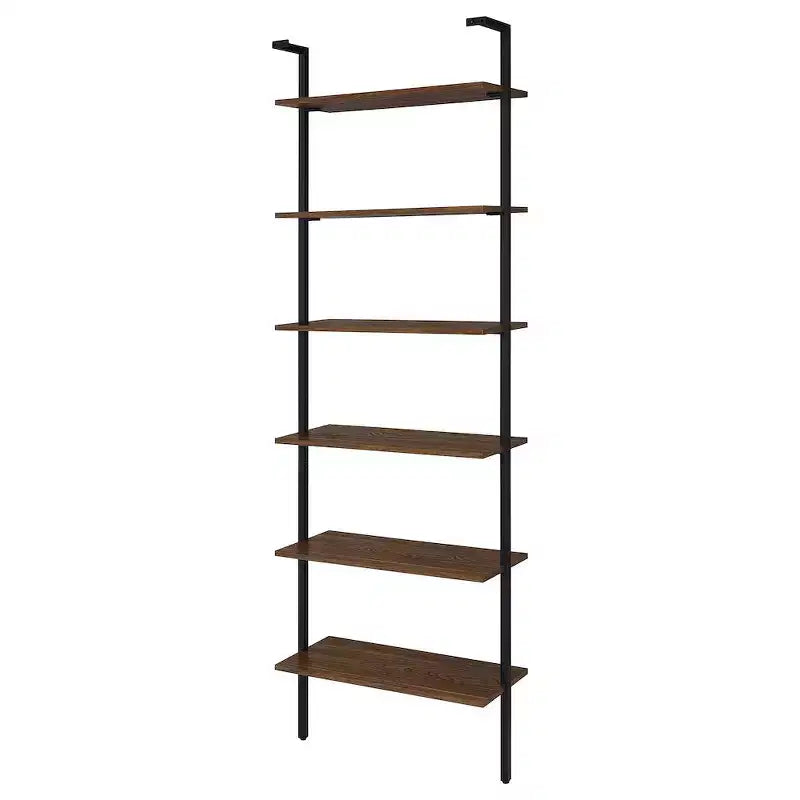 Étagère murale noyer 6 niveaux, cadre en métal noir, 244 cm H