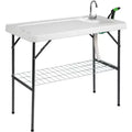 VINGLI Upgarded Folding Fish Cleaning Table with Sink, Portable Camping Sink Table with Grid Rack & Sprayer, Fish Fillet Cutting Table