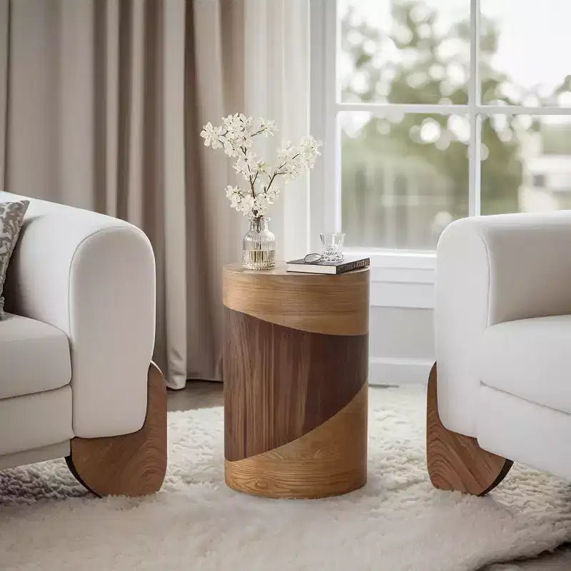 Table d'appoint ronde – Bicolore marron, MDF, pour 1 personne