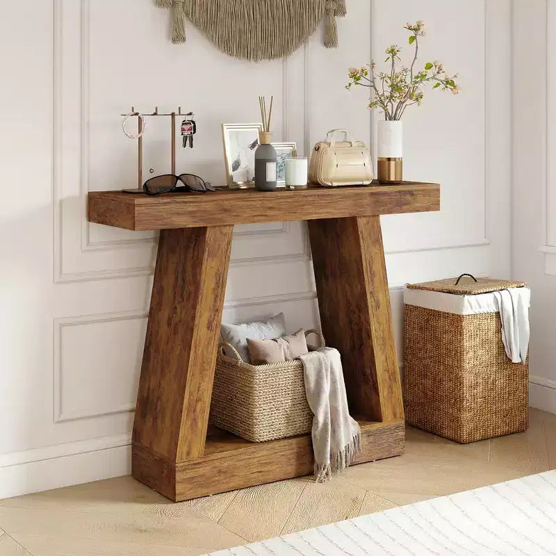 Console de ferme marron foncé, 2 niveaux, 107/140 cm de large