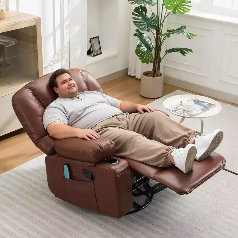 Fauteuil inclinable pivotant et berçant noir/marron avec massage et chaleur – Une place